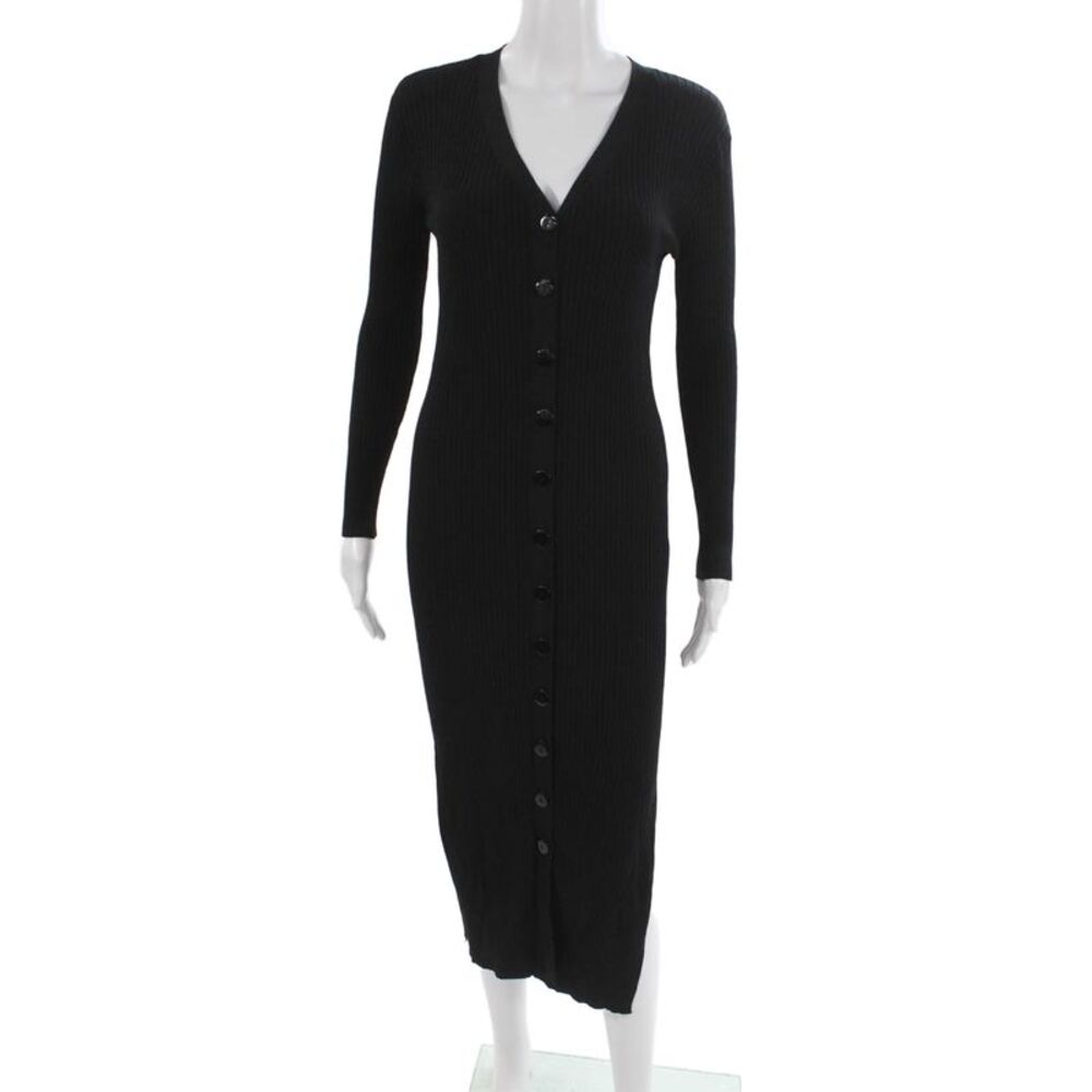 Line And Dot Womens Sweater Dress Black V-Neck Long Sleeve Rayon Size 28